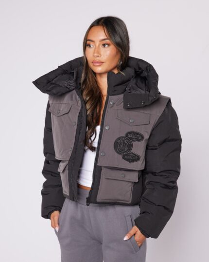 Womens Cropped Utility Puffer Jacket